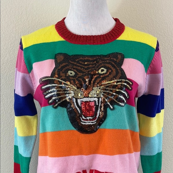 Multicolor Striped Sweater with Tiger Motif - Picture 2 of 6